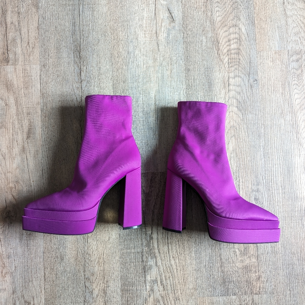 Free People X Jeffrey CampbellSatin Platform Block Heel Distortion Chelsea Boot
